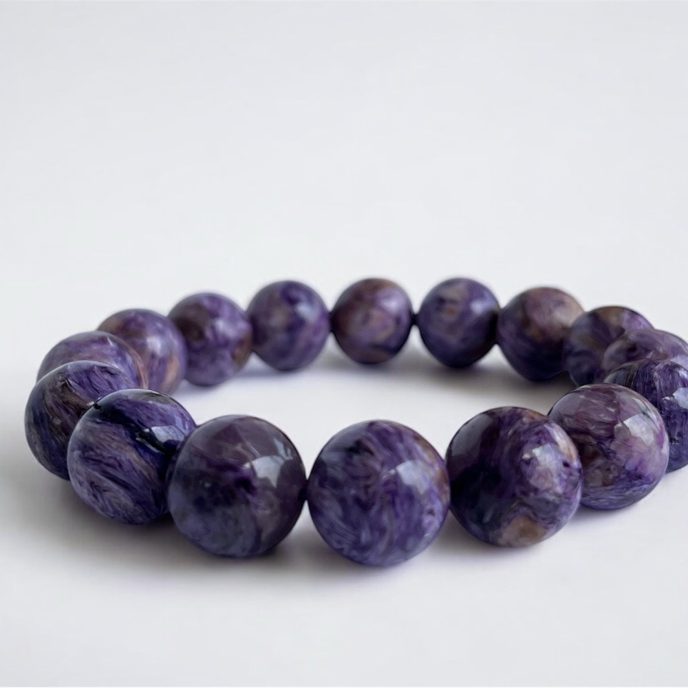 Natural Purple Stone Bead Bracelet – Charoite Style Statement Jewelry